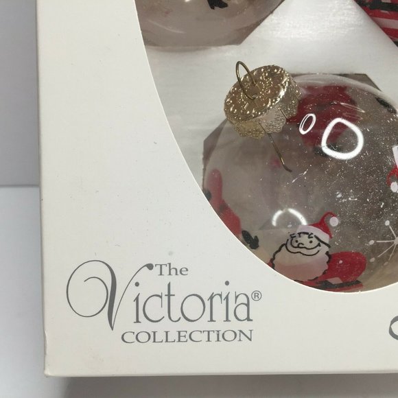 The Victoria Collection Clear Glass Snowing Santa Ball Ornaments Set of 3 - Picture 3 of 4